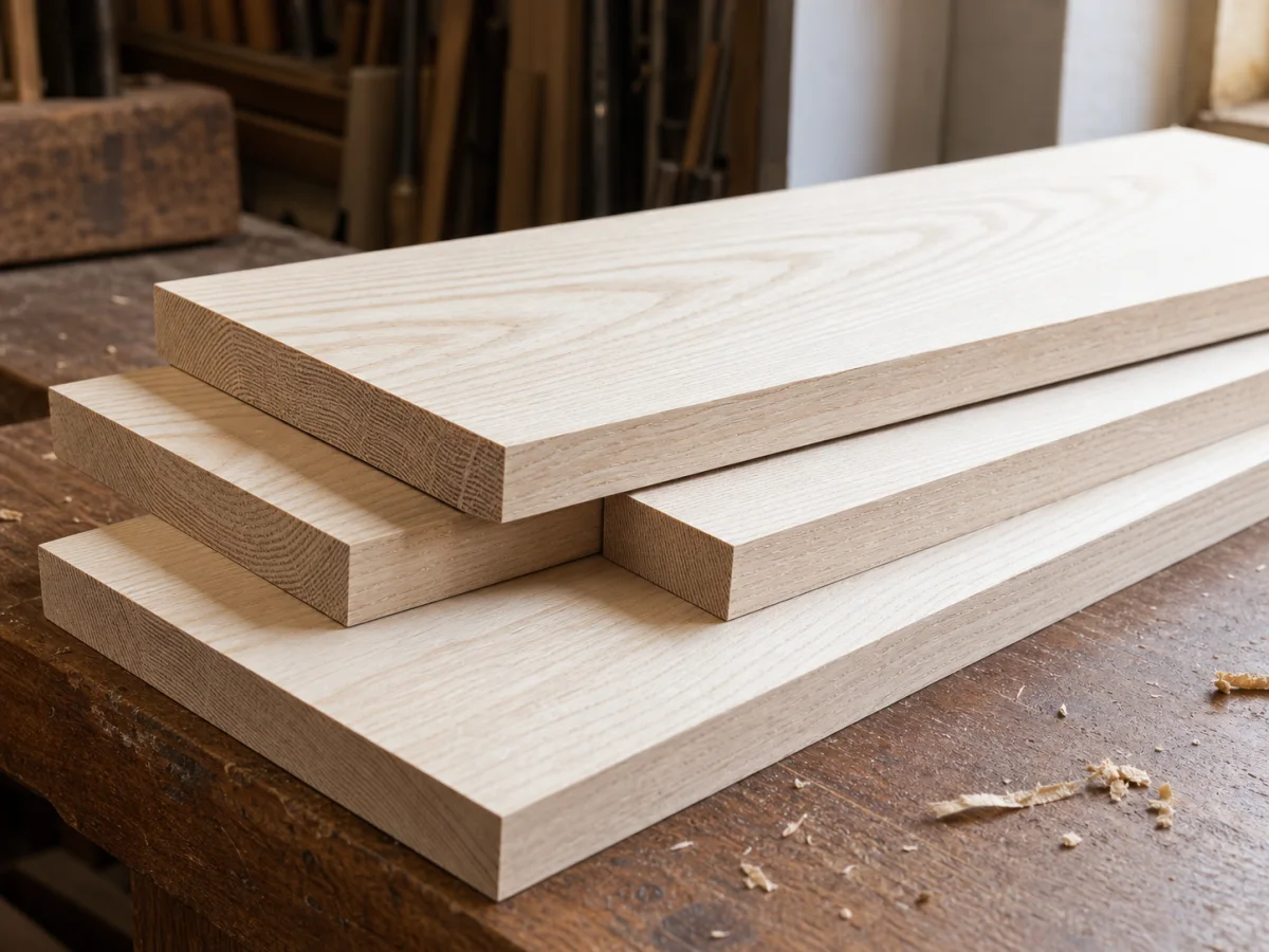 Pale solid ash boards with bold pronounced cathedral grain