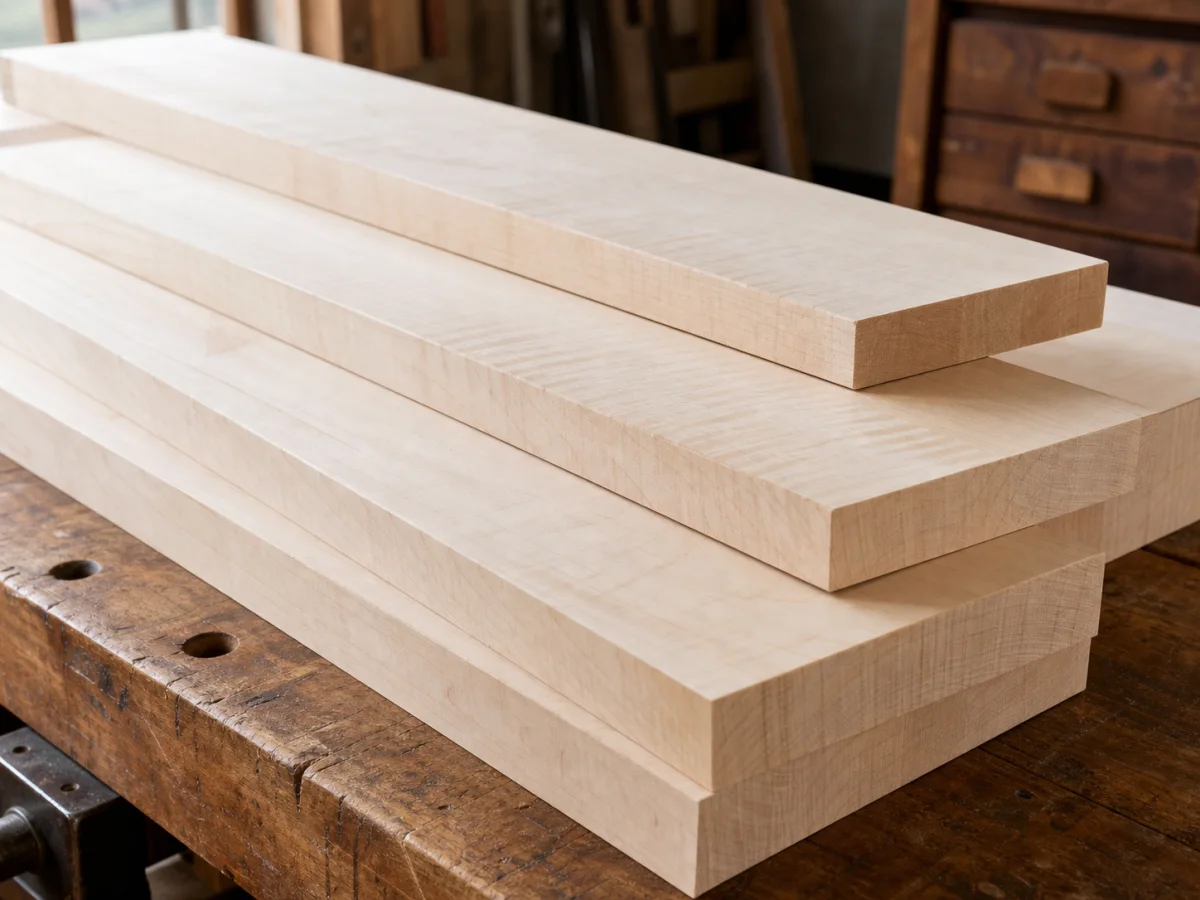 Creamy solid maple boards with smooth fine grain